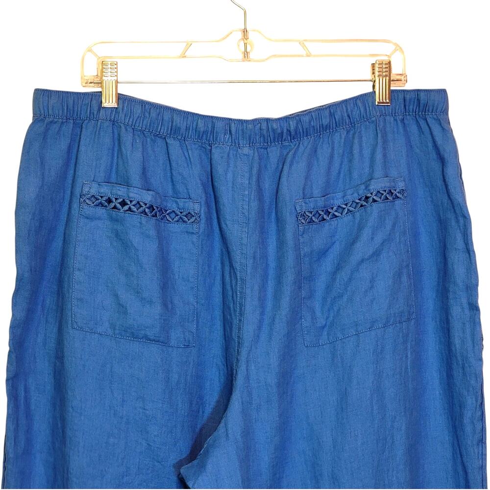 Joie Linen Wide Leg Pull On Cropped Pants Elastic Tie Waist Royal Blue XL - Picture 8 of 12